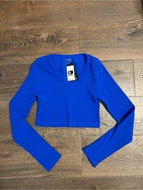 Buckle Royal Blue Ribbed Long-Sleeve Crop Top - Women's